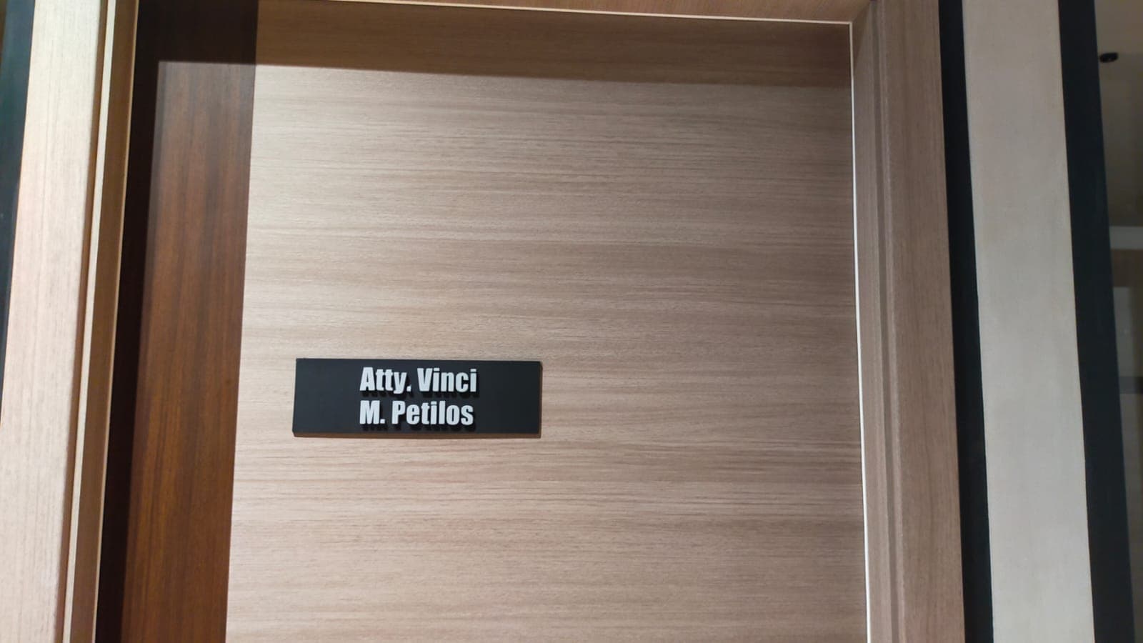 Acrylic door nameplate for Atty. Vinci M. Petilos