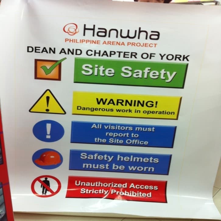 Hanwha Philippine Arena Project site safety signage