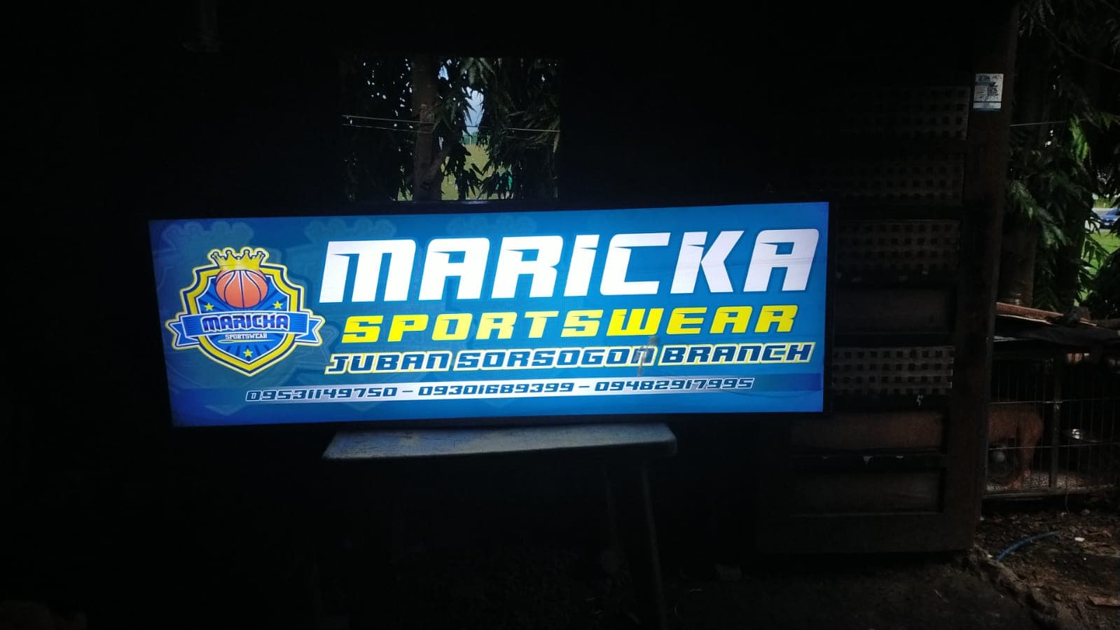 Maricka Sportswear backlit lightbox sign